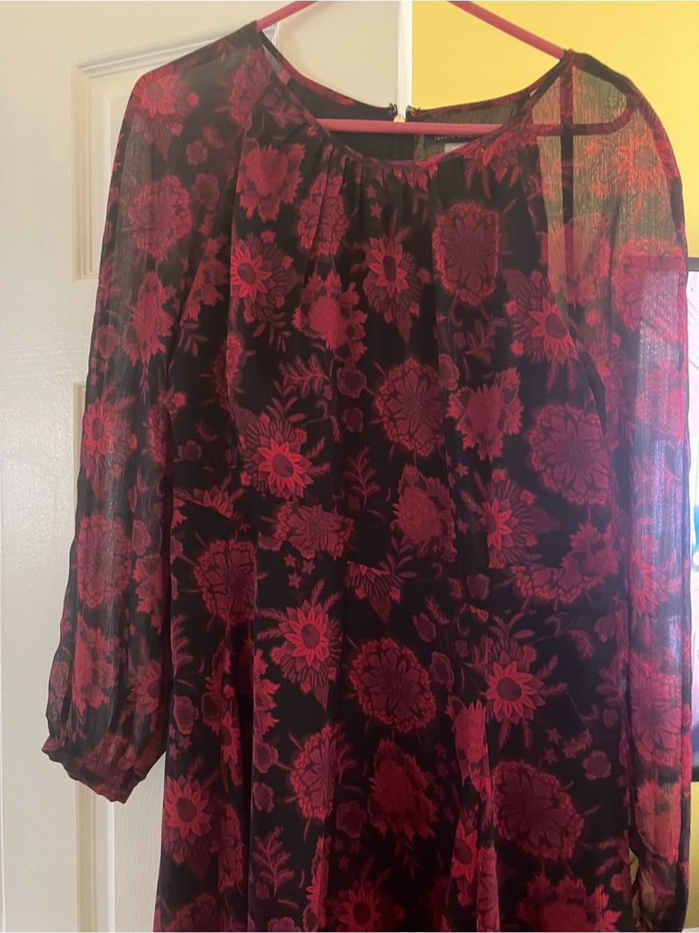 Tommy Hilfiger Black and Red Floral Sheer Dress